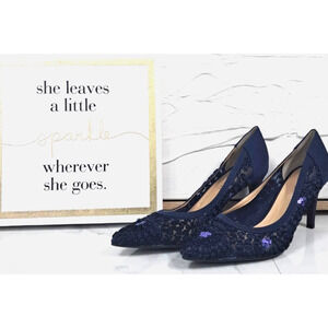 New J.Renee Camallia Navy Blue Pointed Toe lace heel size 9.5 Wedding